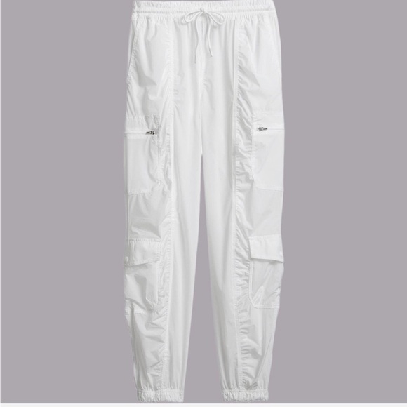 Athleta Parachute Cargo Joggers Sheer White Light Airy Water Repellent Pant NWOT - Picture 2 of 9